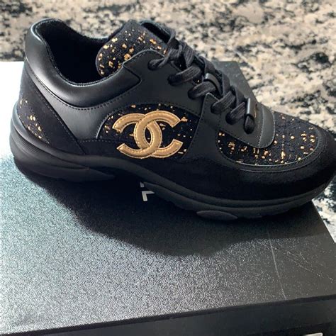 chanel trainers black and gold|chanel suede trainers stockx.